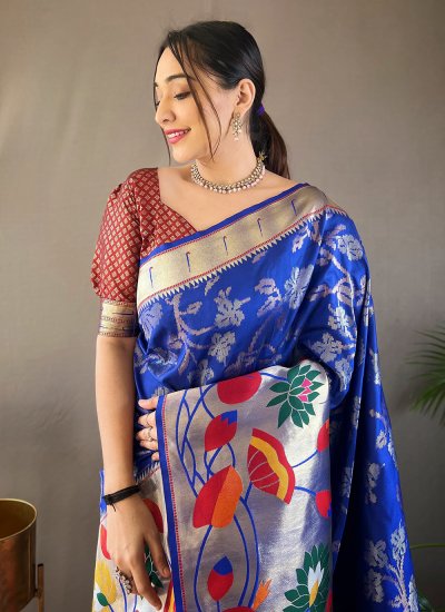 Blue Weaving Classic Saree