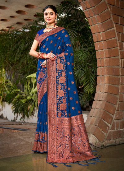 Blue Weaving Sangeet Traditional Saree