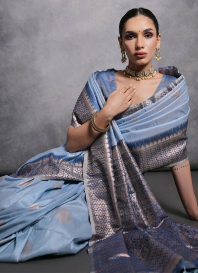 Blue Woven Trendy Saree