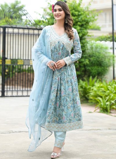 Breathtaking Cotton Embroidered Firozi Trendy Salwar Kameez