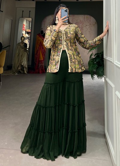 Breathtaking Weaving Green Viscose Readymade Salwar Suit