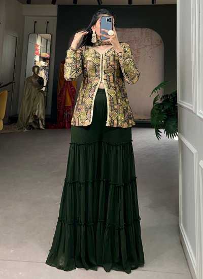 Breathtaking Weaving Green Viscose Readymade Salwar Suit