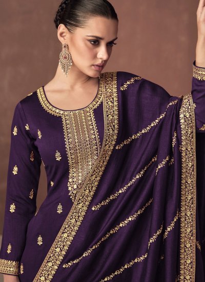 Brilliant Embroidered Purple Trendy Salwar Kameez 