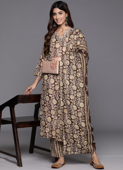 Brown Blended Cotton Ceremonial Salwar Suit