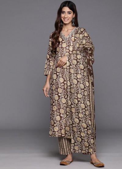 Brown Blended Cotton Ceremonial Salwar Suit