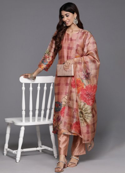 Brown Ceremonial Chanderi Silk Readymade Salwar Suit