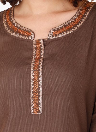 Brown Embroidered Designer Kurti