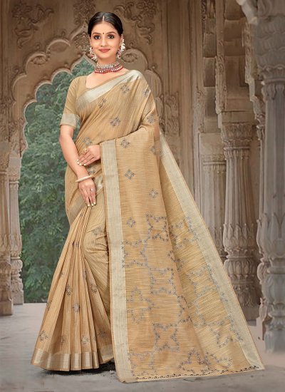Brown Embroidered Festival Contemporary Saree