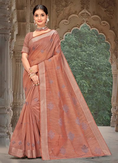 Brown Embroidered Trendy Saree