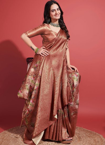 Brown Party Silk Designer Saree