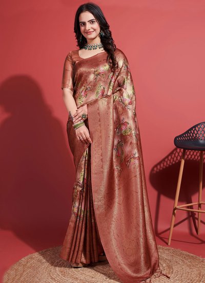Brown Party Silk Designer Saree