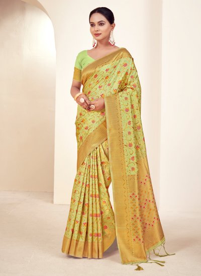 Captivating Green Banarasi Silk Designer Traditional Saree