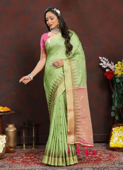 Captivating Katan Silk Green Weaving Trendy Saree