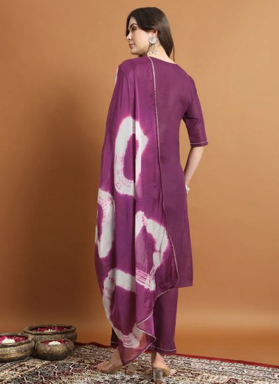 Captivating Purple Embroidered Blended Cotton Trendy Salwar Kameez