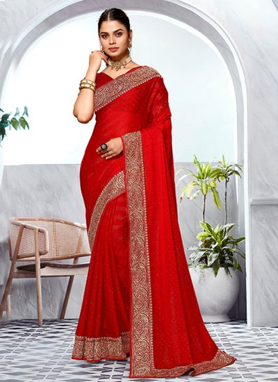 Captivating Red Art Silk Contemporary Saree