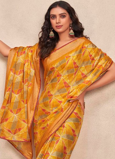 Captivating Yellow Printed Saree