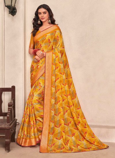 Captivating Yellow Printed Saree