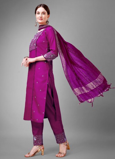 Catchy Blended Cotton Embroidered Readymade Salwar Suit