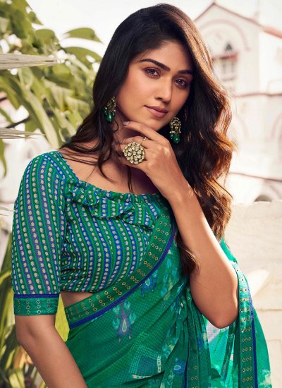 Catchy Green Printed Saree