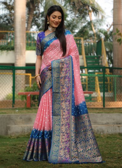 Catchy Weaving Kanjivaram Silk Bandhani Saree