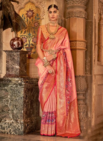 Celestial Banarasi Silk Pink Weaving Trendy Saree