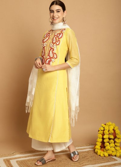 Chanderi Embroidered Yellow Trendy Salwar Kameez