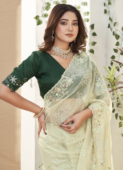 Charming Embroidered Green Fancy Fabric Contemporary Style Saree
