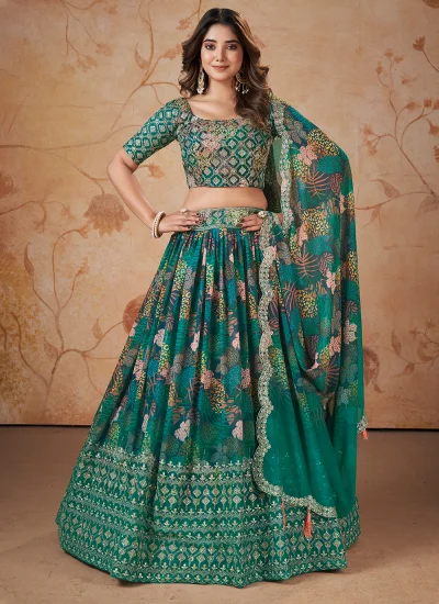 Turquoise Banarasi Silk Lehenga- Frontier Raas
