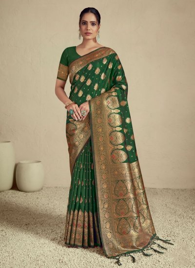 Cherubic Green Weaving Silk Classic Designer Saree