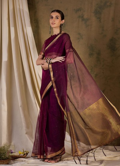 
                            Cherubic Zari Wine Contemporary Saree