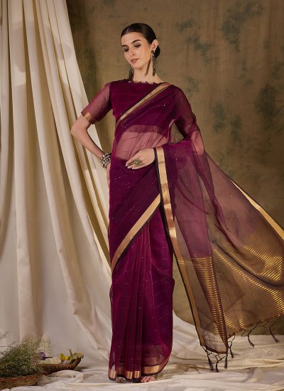 Cherubic Zari Wine Contemporary Saree