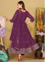 Chic Embroidered Georgette Purple Designer Salwar Suit