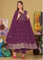 Chic Embroidered Georgette Purple Designer Salwar Suit