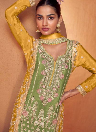 Chic Green and Yellow Designer Salwar Suit