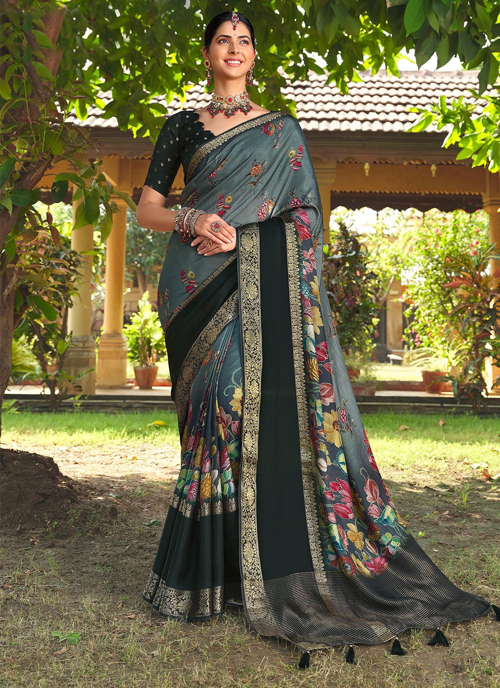 Chic Grey Classic Saree 