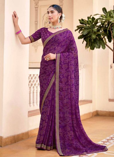 Chiffon Contemporary Saree in Purple