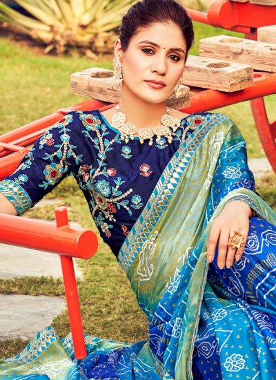 Chiffon Embroidered Classic Saree in Blue