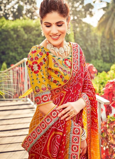 Chiffon Trendy Saree in Red and Yellow