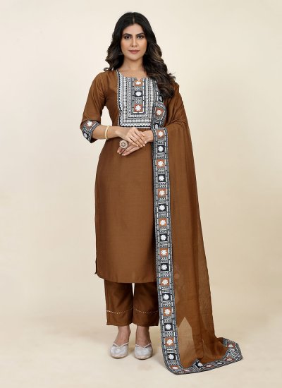 Chinon Beige Printed Trendy Salwar Suit