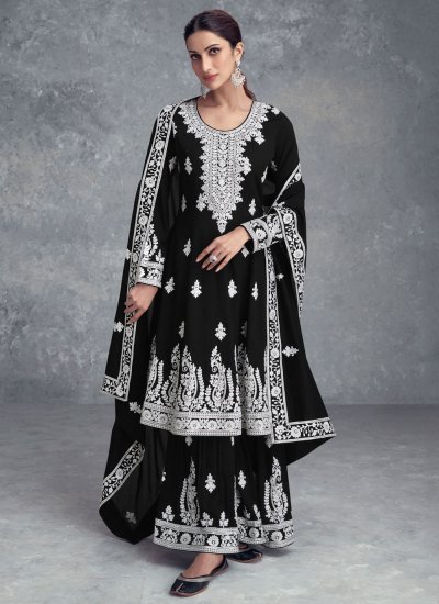 Chinon Black Designer Salwar Suit