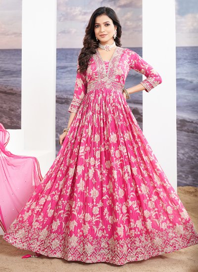 Chinon Embroidered Pink Readymade Gown