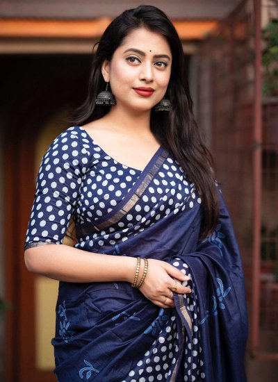 Classic Designer Saree Printed Chanderi in Blue
