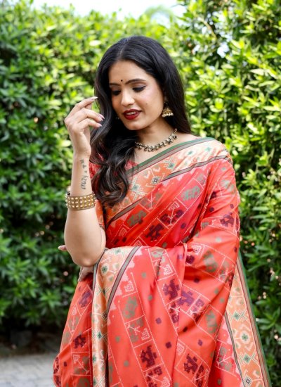 Classic Designer Saree Weaving Patola Silk  in Orange