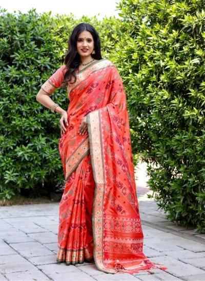 Classic Designer Saree Weaving Patola Silk  in Orange