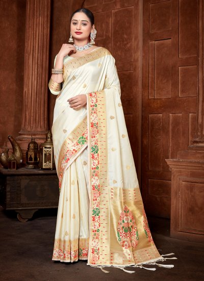 Classic Designer Saree Weaving Silk in Off White