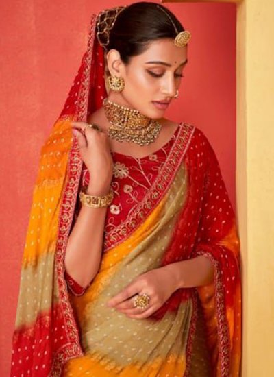 Classic Saree Embroidered Chiffon in Red