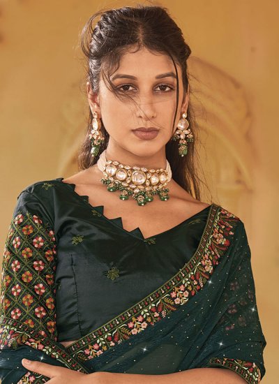 Classic Saree Embroidered Shimmer in Green