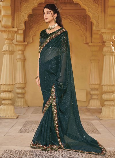 Classic Saree Embroidered Shimmer in Green