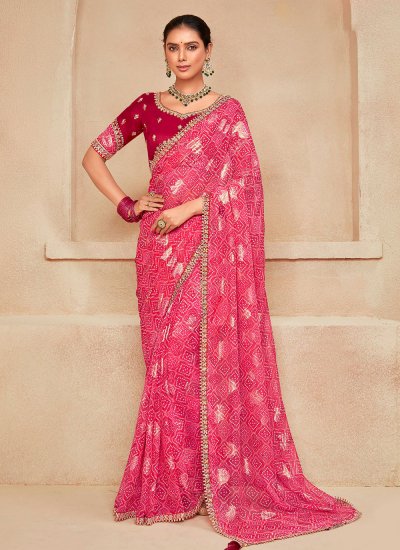 Classic Saree Printed Georgette in Pink