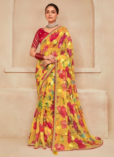 Classic Saree Printed Georgette in Yellow